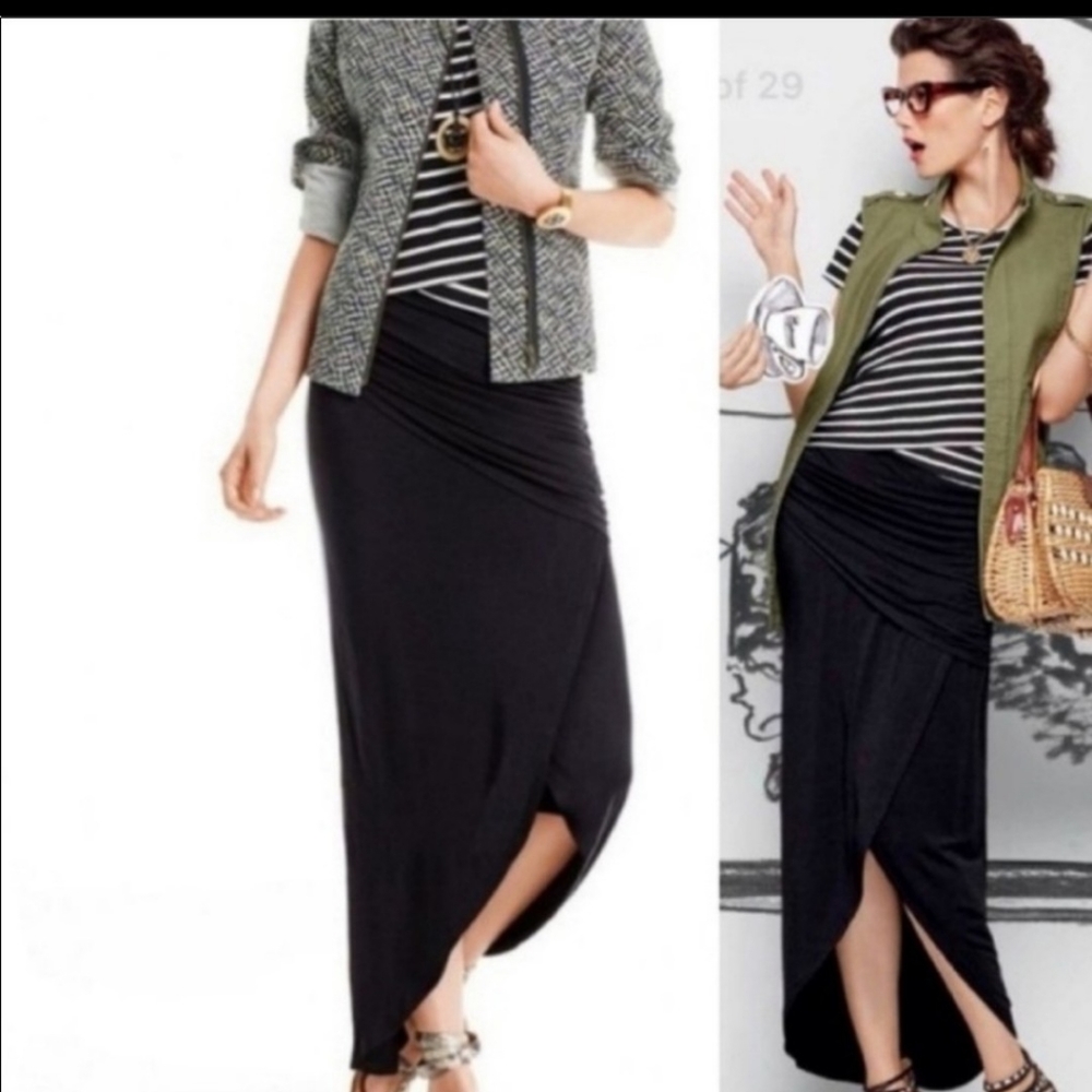 CAbi BLK SKIRT  the RUNAROUND Skirt High Low Maxi